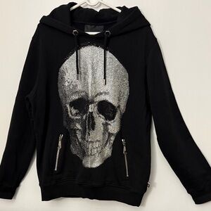 Philipp Plein Black Hoodie with Silver Skull Design